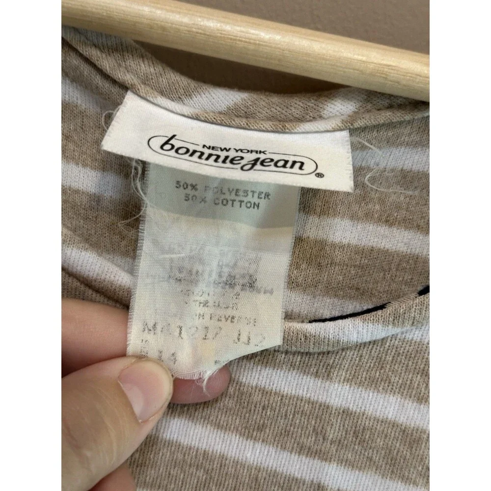VTG New York Bonnie Jean Girls Size 14 Neutral Striped Cotton‎ Blend Tank Dress